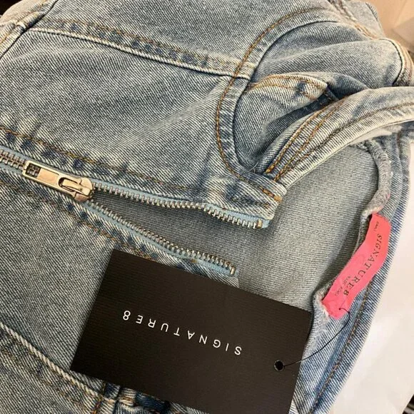 NWT Signature8 Denim Bustier Zip Front Mini Dress Small - Picture 6 of 7